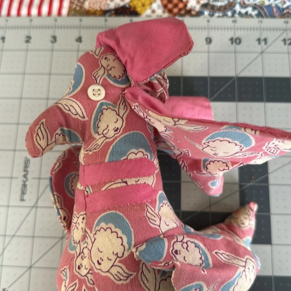 Vintage Handmade Cloth Chicken Doll – 1940s-50s Feedsack Fabric w Sleeping Baby - Picture 11 of 13